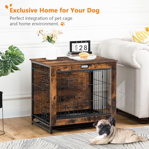 HOOBRO Dog Crate Furniture, 38.6" Large Dog Kennel Indoor, Wooden Cage with Pull-Out Tray