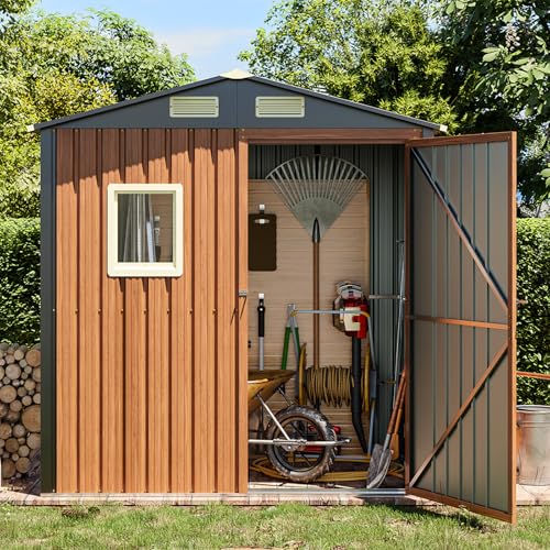 Outdoor Storage Shed, 5x3 Ft Metal Steel Tiny House with Lockable Door, Vertical Outside Storage Building for Garden, Backyard, Lawn, Patio Utility