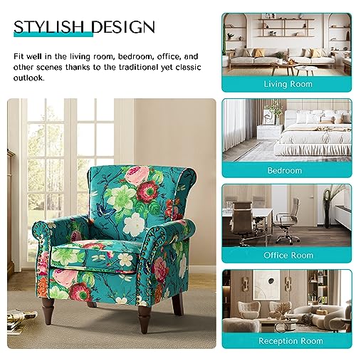 HULALA HOME Modern Wingback Accent Chair with Wood Legs & Removable Cushion, Comfy Upholstered Armchair with Nailhead Trim