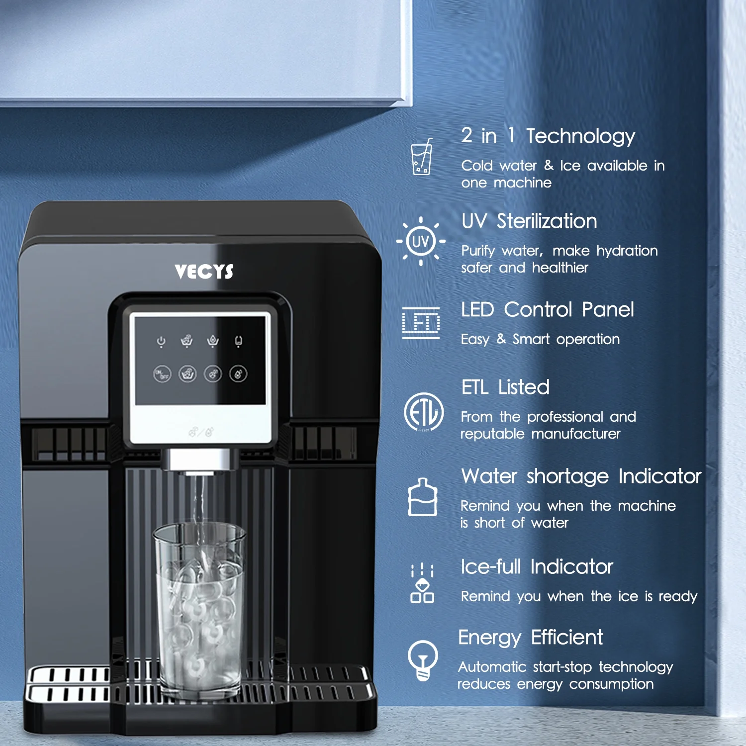 VECYS Water Cooler Dispenser with Built-in Ice Maker
