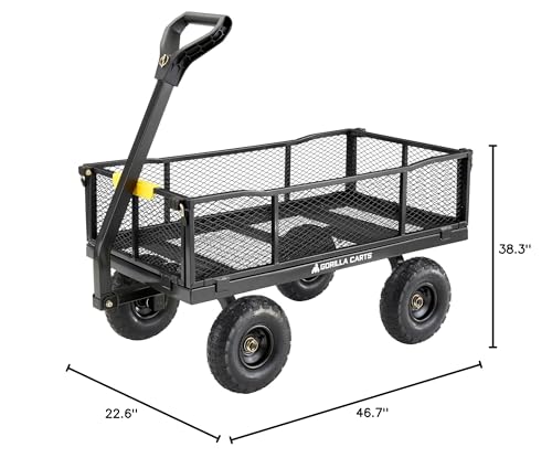 Gorilla Carts Steel Utility Wagon w/Removable Side Panels, 4 Cu Ft, 900 lb Capacity, Black