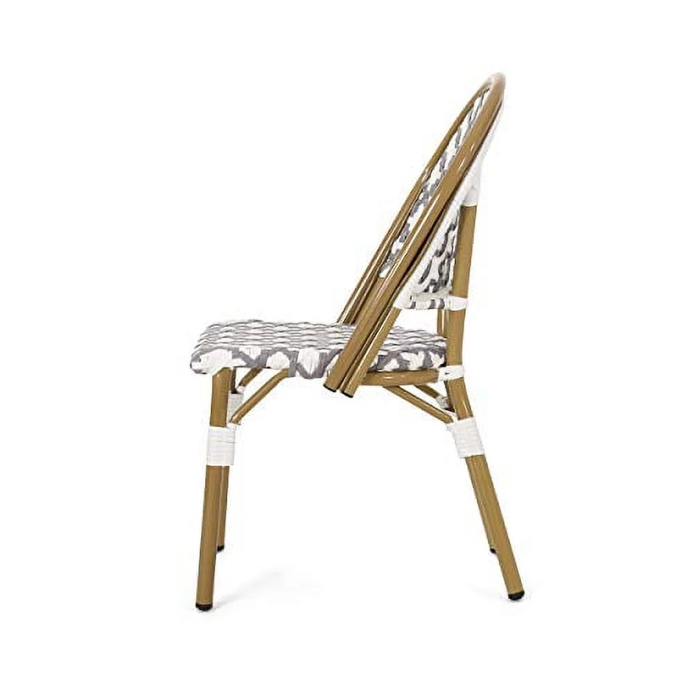 Christopher Knight Home 313259 Anastasia Outdoor French Bistro Chair (Set of 2), Gray + White + Bamboo Print Finish
