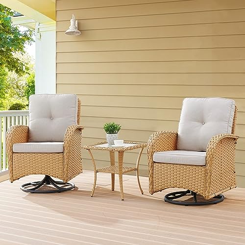 Patio Wicker Chairs Swivel Rocker - Outdoor Swivel Rocking Chairs Set of 2 with Rattan Side Table