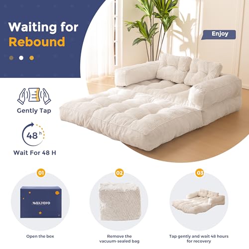 MAXYOYO Folding Sofa Bed, L-Shaped Convertible Sofa Bed with Armrest Foldable Sleeper Couch with Pillow