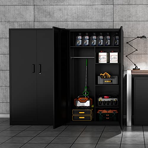 MIIIKO Metal Clothing Storage Locker, Steel Wardrobe Cabinets with Shelves and Closet Rod, 72" Large Storage Locker Closet for Sports Equipment