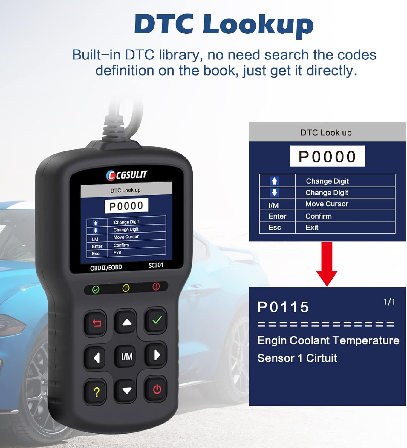 Car Code Reader CGSULIT SC301 OBD2 Scanner Check Engine Light with Reset Full OBDII Functions Generic Vehicle Diagnostic Scan Tool for Smog Check