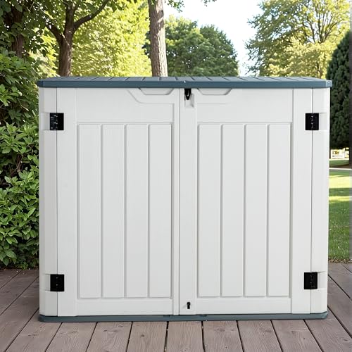 Greesum Outdoor Horizontal Resin Storage Sheds 34 Cu. Ft. Weather Resistant Resin Tool Shed, Extra Large Capacity Weather Resistant Box for Bike