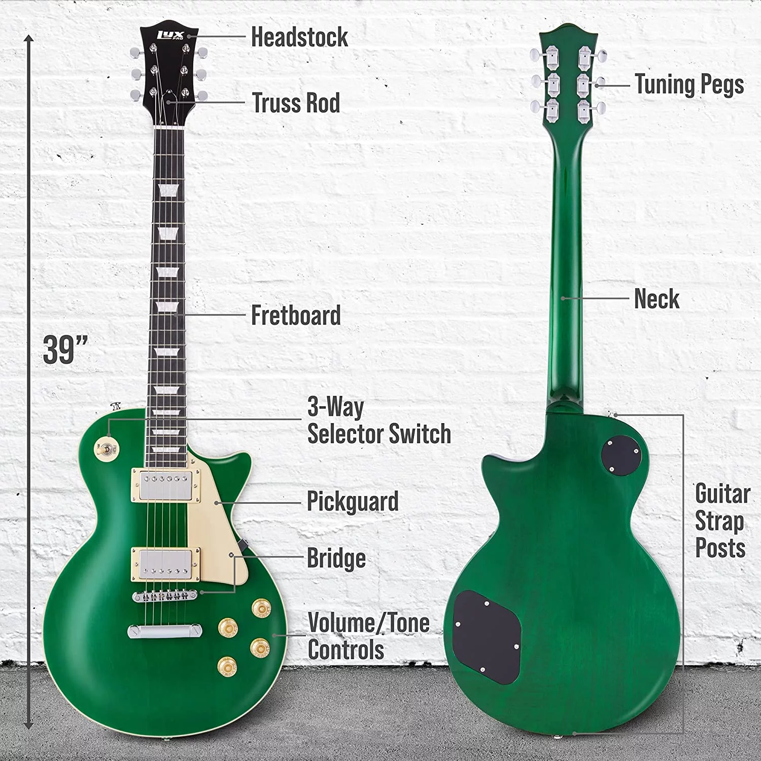 LyxPro 39” SB Series Electric Guitar for Beginner, Green