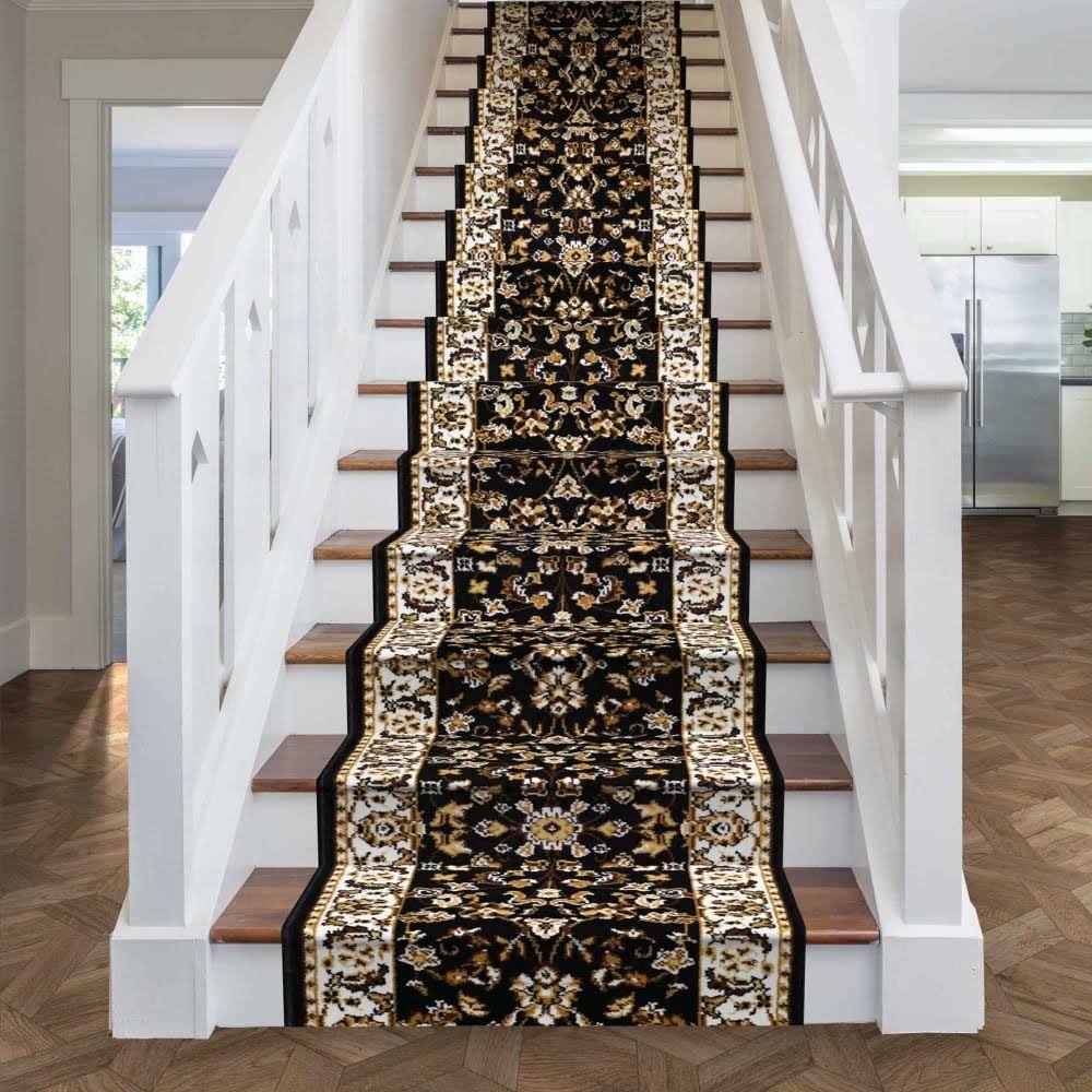 runrug USA Persian Black Stair Carpet Runner Length: 27 foot, WIDT