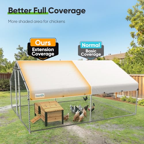 Quictent Large Metal Chicken Coop Run for 10+ Poultry with Galvanized Hardware Cloth and Waterproof Roof Cover