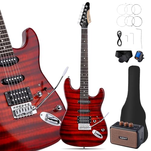 Leo Jaymz 39" Full Size ST Style Electric Guitar Starter Kit with SSH Pickup, 5W Portable Amp, Tuner, Gig Bag, Strap & Accessories (Violet Ocean)