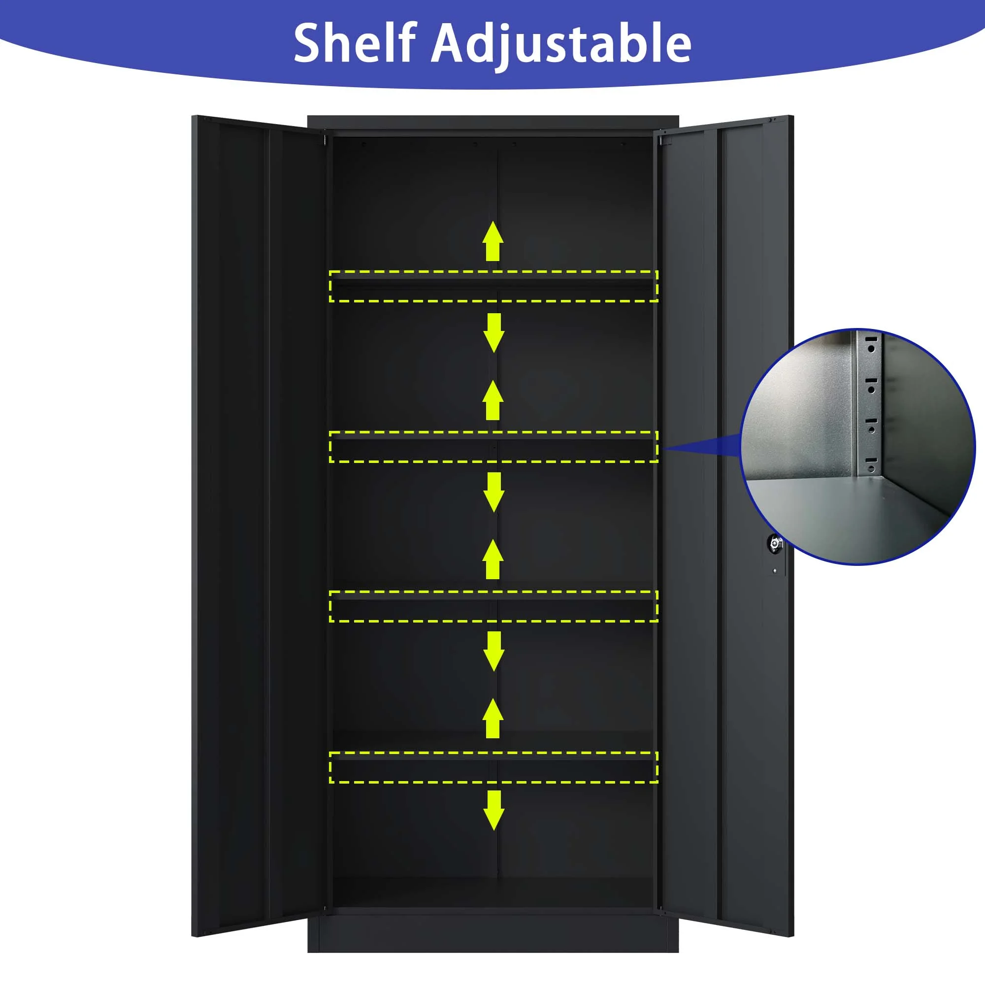 72"H Metal Garage Storage Cabinet, Black Tool Steel Locking Cabinet with Doors and 4 Shelves