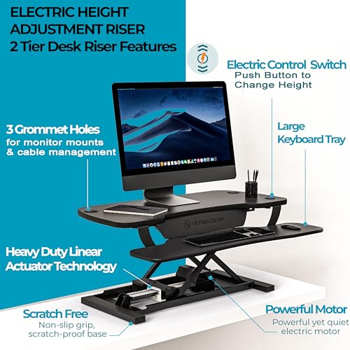 VERSADESK PowerPro™ 36 Inch Electric Standing Desk Converter, Height Adjustable Sit to Stand Up Desk Riser