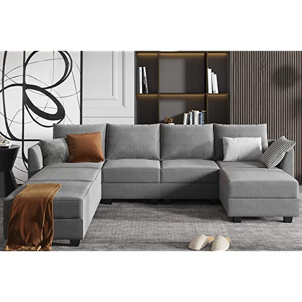 HONBAY Convertible Sectional Sofa U Shaped Couch with Reversible Chaise Modular Oversized Couch Sectional Sofa with Ottomans