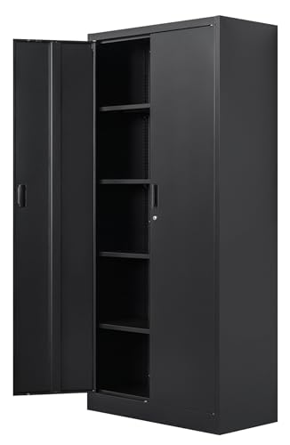 Metal Storage Cabinet, 72" H x 36" W x 18" D Locking Cabinet with Adjustable Shelves, Steel Storage Cabinets for Garage, Home, Office, Pantry (White)