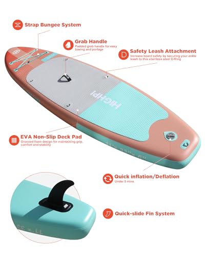 Highpi Inflatable Stand Up Paddle Board Premium SUP Accessories, Backpack, Wide Stance, Surf Control, Non-Slip Deck, Leash, Paddle and Pump