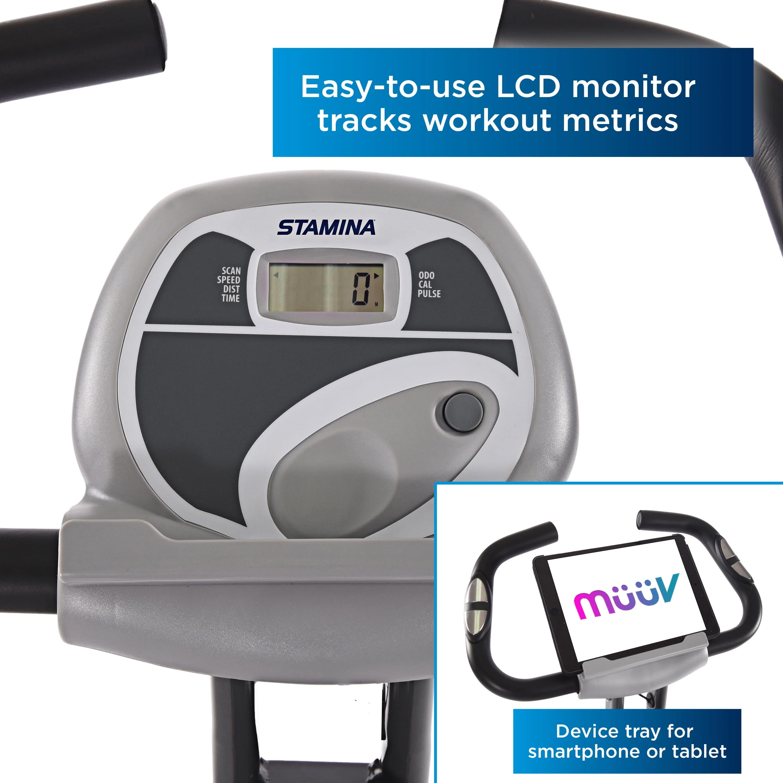Stamina Cardio Exercise Bike with Heart Rate Sensors and Extra Wide Padded Seat, Folding Design for Storage - Exercise Bike