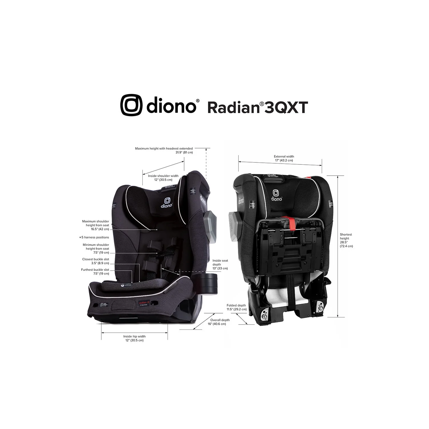 Diono Radian 3QXT SafePlus All-in-One Convertible Car Seat, Slim Fit 3 Across, Red