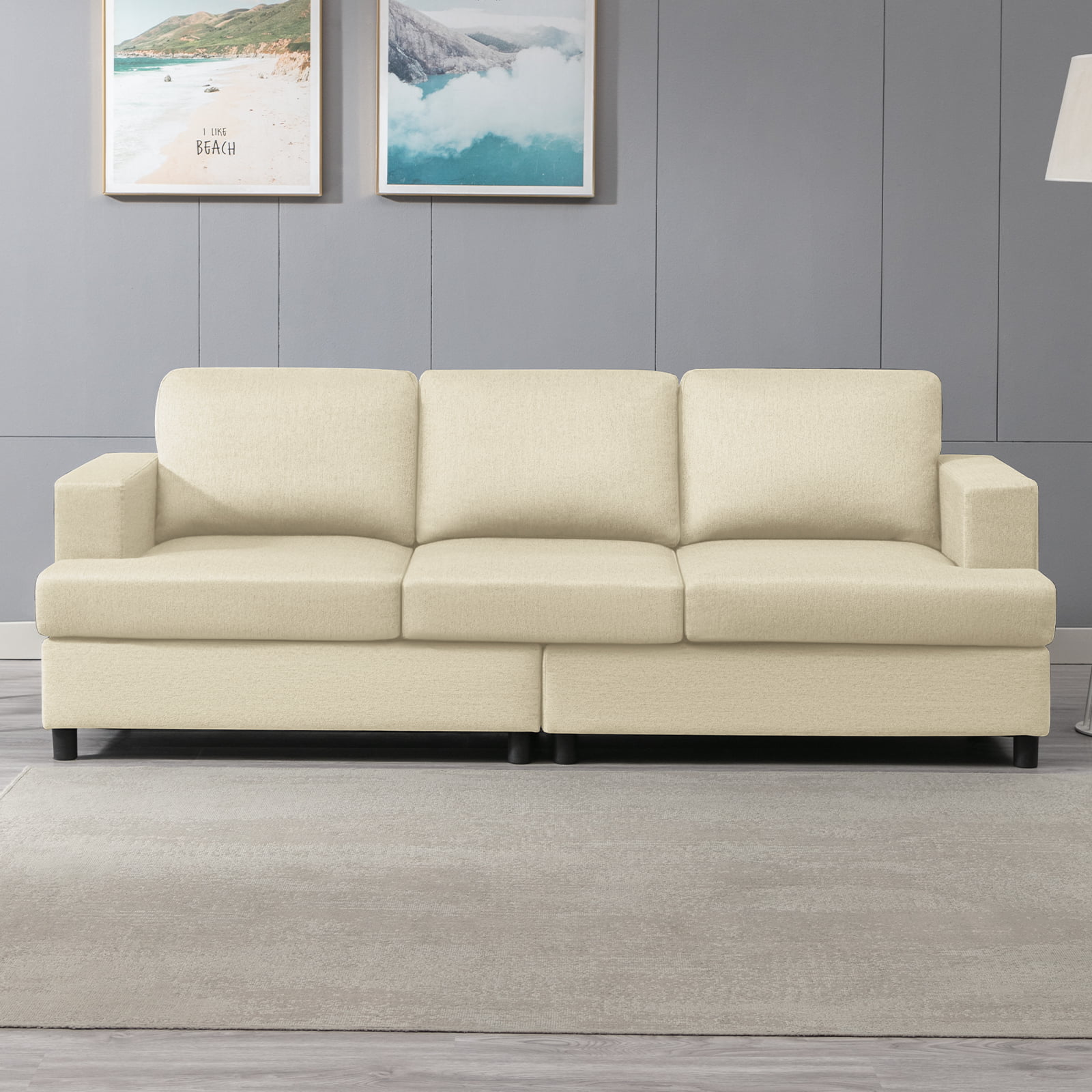MUZZ Fabric 3-Seater Sofa, 90.1" Modern Sofa Furniture, Upholstered Sofa Couch for Living Room, Bedroom (Sofa, Beige)