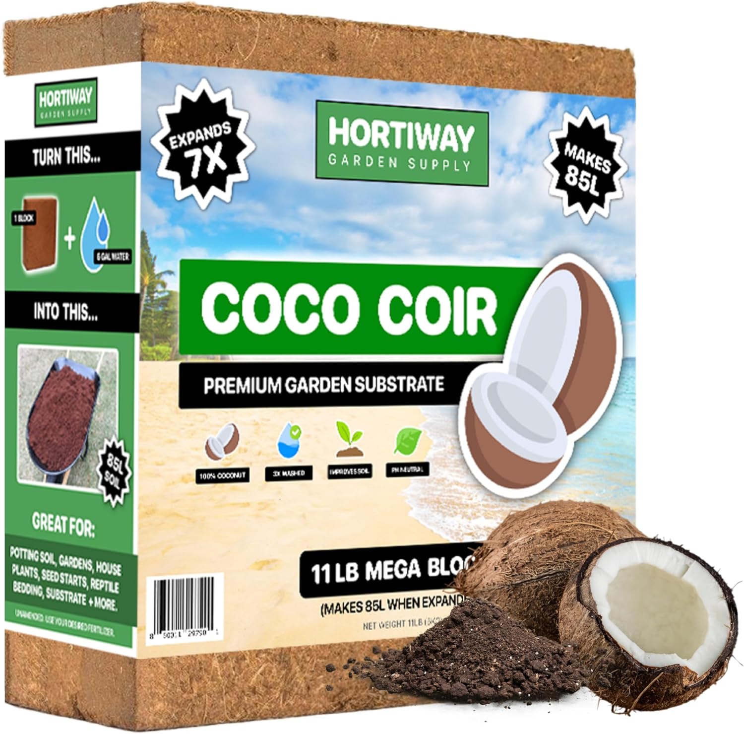 11lbs Premium Coco Coir Brick -100% Organic Coconut Coir for for Plants, Low EC & pH Balance, Natural Compressed Growing Medium