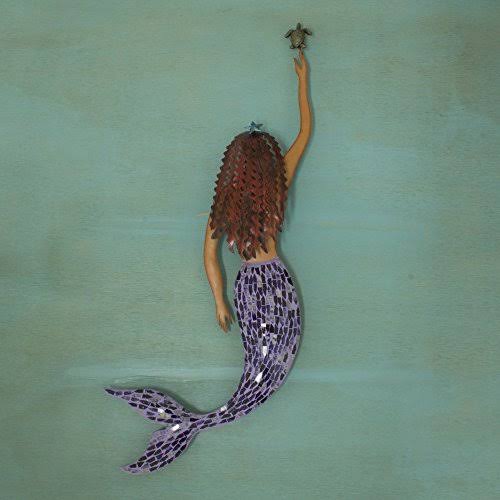 NOVICA J.Blas Handmade Iron and Glass Mosaic Mermaid Wall Decor