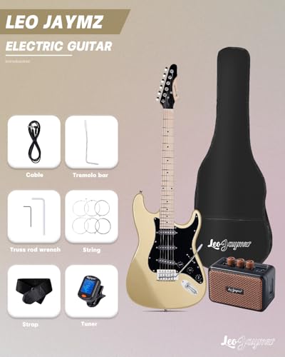 Leo Jaymz 39" Full Size ST Style Electric Guitar Starter Kit with SSH Pickup, 5W Portable Amp, Tuner, Gig Bag, Strap & Accessories (Violet Ocean)
