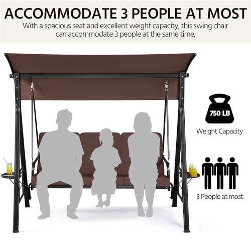 Yaheetech 3-Seat Deluxe Outdoor Patio Porch Swing with Angle-Adjustable Sunshade/Cupholder/Lie Down Hanging Chair, Lounge Chair for 3 People