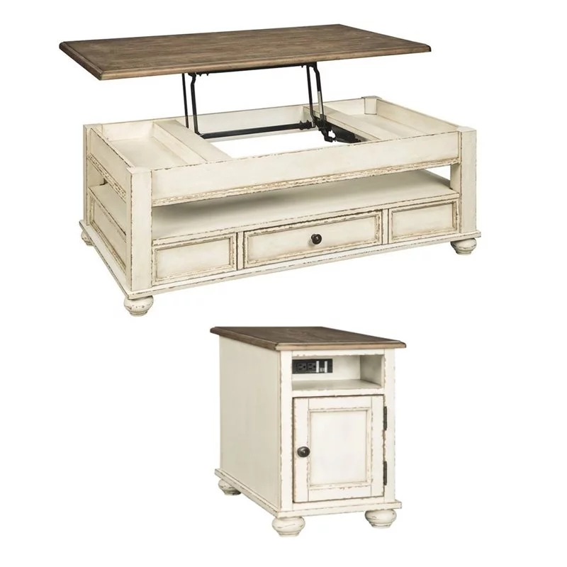 Home Square 2-Piece Set with Lift Top Coffee Table & End Table with USB Ports
