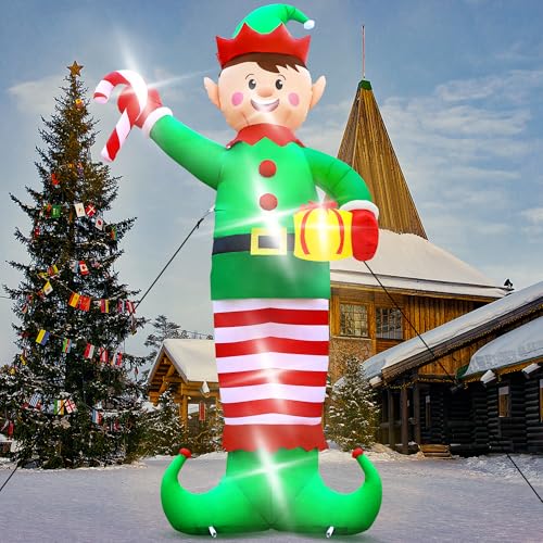 15FT Christmas Inflatables, Giant Inflatable Santa Claus Holding Gift Bags, Blow Up Christmas Santa Claus with 8pcs LED