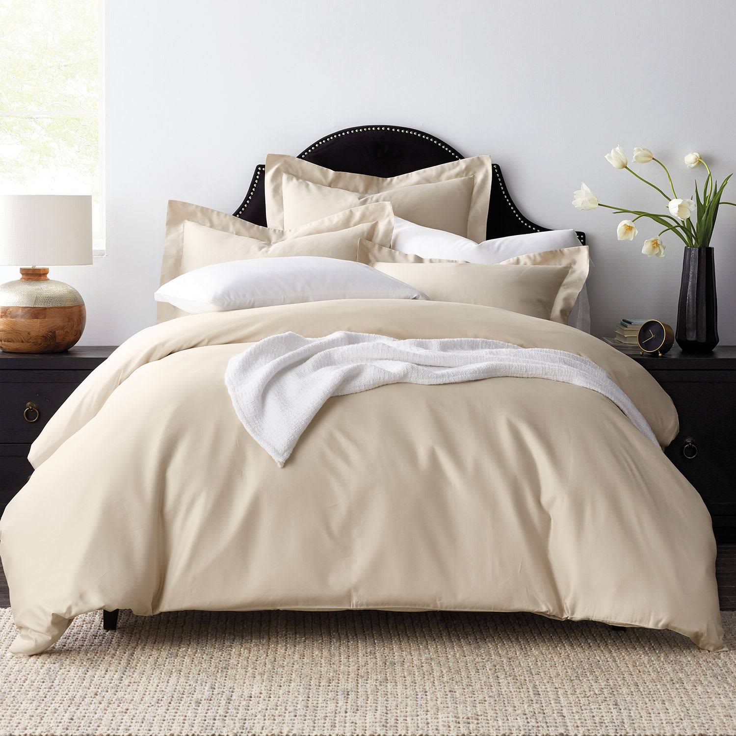 The Company Store Legends Pearl Gray Solid Egyptian Cotton Sateen Oversized Queen Duvet Cover