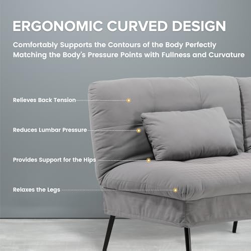 COMHOMA Convertible Futon Sofa Bed, 68″Fabric Futon Couch with Adjustable Backrest, Folding Futon Sleeper Recliner for Living Room Furniture (Black)