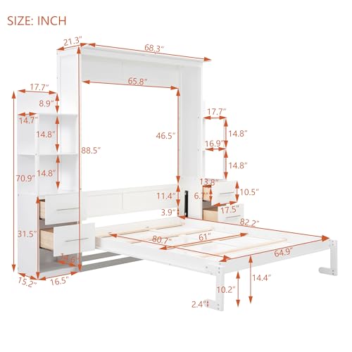 Harper & Bright Designs Full Size Murphy Bed Wall Bed with Storage Shelves, Drawers and LED Lights