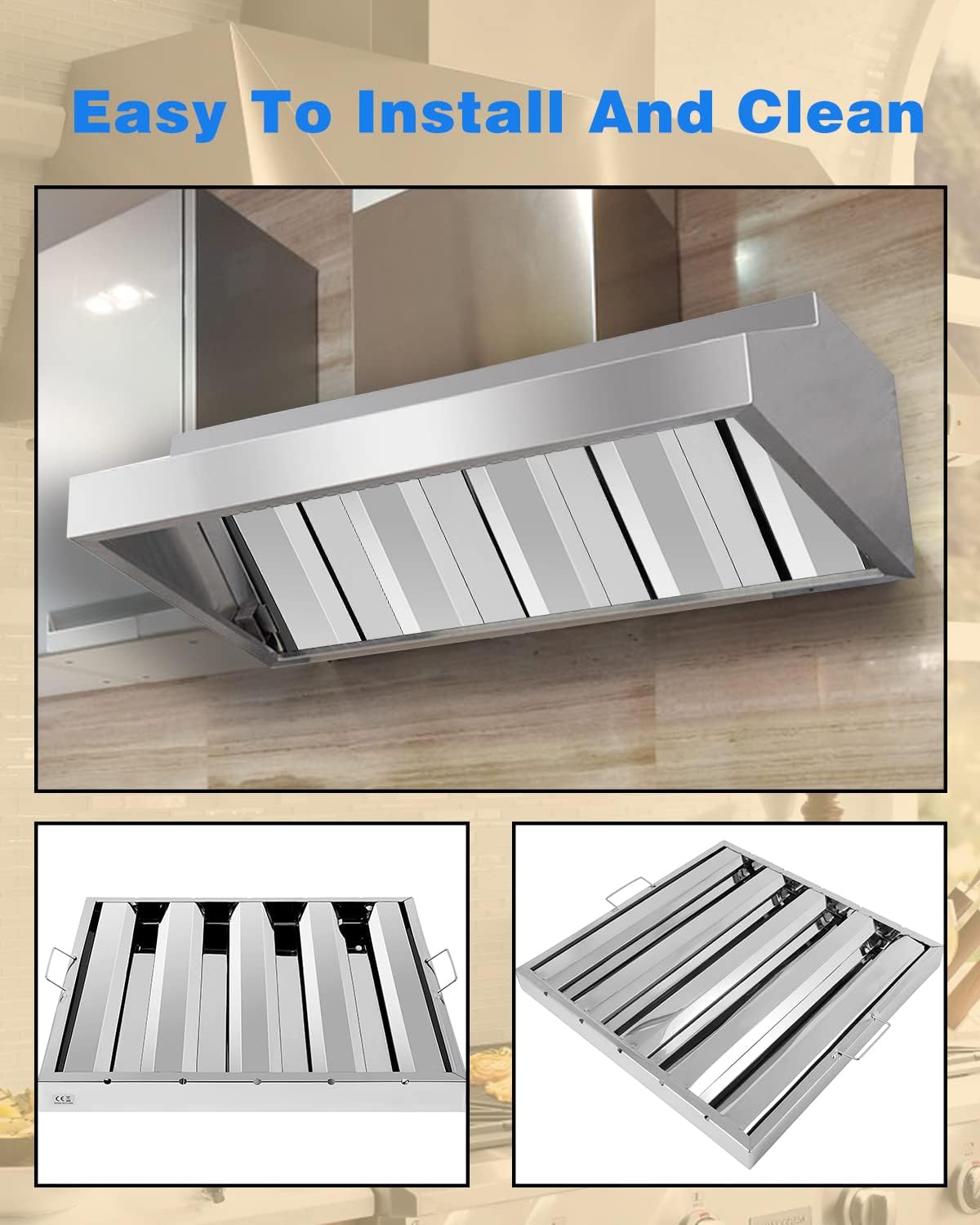 Hood Filters 19.5W x 19.5H Inch, 430 Stainless Steel 4 Grooves Commercial Hood Filters