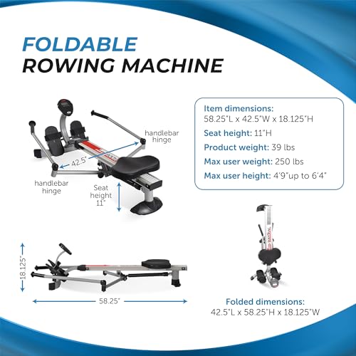 Stamina BodyTrac Glider Hydraulic Rowing Machine with Smart Workout App - Rower Workout Machine with Cylinder Resistance