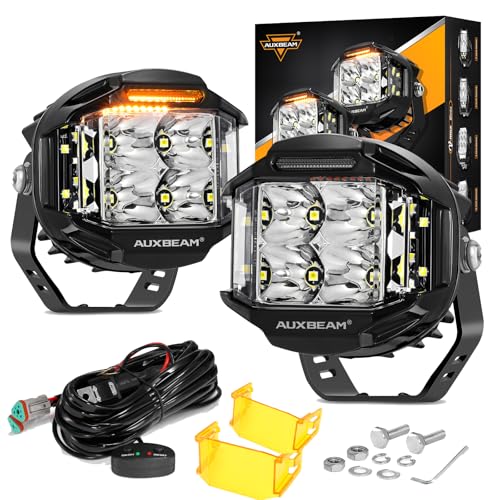 Auxbeam V-MAX Series 72W LED Pod Driving Lights, 4x2.5 Inch Rectangle Side Shooter Offroad Cube Spotlights with Amber DRL
