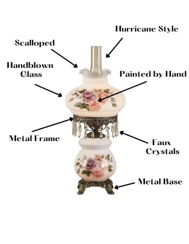 Touch of Class Abigail Hurricane Style Parlor Table Lamp - Antique Victorian Aesthetic - Painted by Hand - Floral Designs