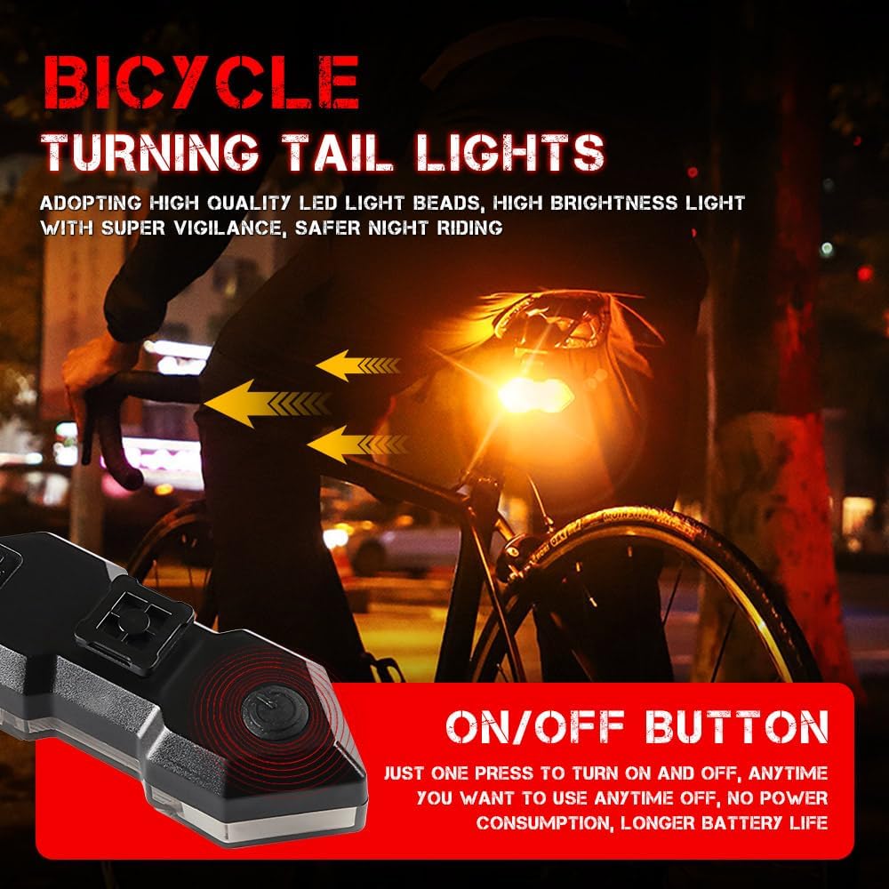 Bike Tail Light with Turn Signals, USB Rechargeable Wireless Remote Control-11 Modes Bright LED Rear Bicycle Light
