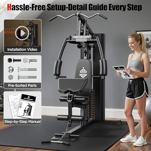 Sportsroyals Home Gym, Multifunctional Home Gym Equipment, Workout Station with 154LBS Weight Stack