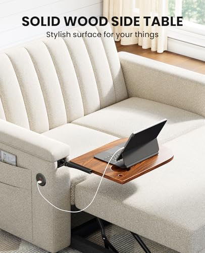 Marsail Sofa Bed, 3-in-1 Convertible Sleeper Sofa, Futon Couch with USB Charging, Side Pockets & Adjustable Backrest, Pull Out Couch for Living Room