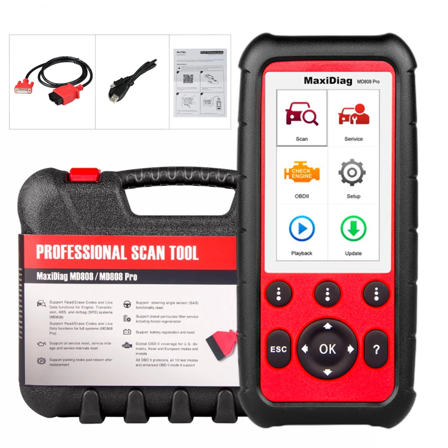 Autel MaxiDiag MD808 Pro OBD2 Scanner EPB/ Oil Reset Battery Registration and Reset Parking Brake Pad Relearn Diesel Particulate Filter Regeneration