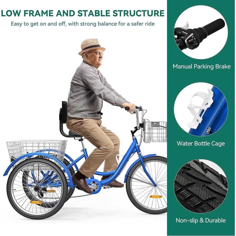 YITAHOME 7 Speed Adult Tricycle 24 &amp; 26 Inch 3 Wheel Bikes Trike Bike for Adults with Removable Baskets - Sports Supplies Online Store
