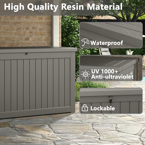 KAMABOKO Outdoor Storage Box, 150 Gallon Large Outdoor Resin Deck Box, Storage Waterproof Boxes Lockable Lid for Garden Tools, Pool Supplies