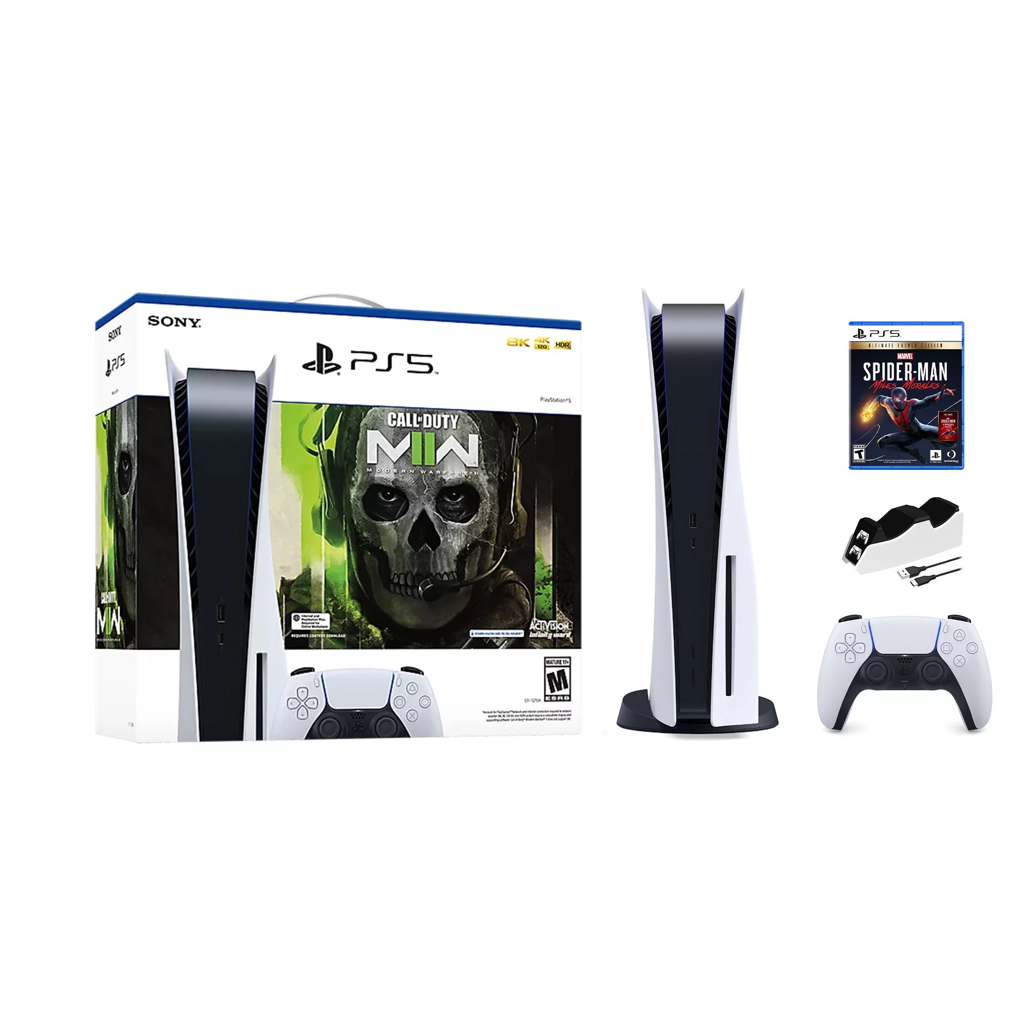 PlayStation 5 Disc Edition Call of Duty Modern Warfare II Bundle with Spider Man Miles Morales and Mytrix Controller Charger