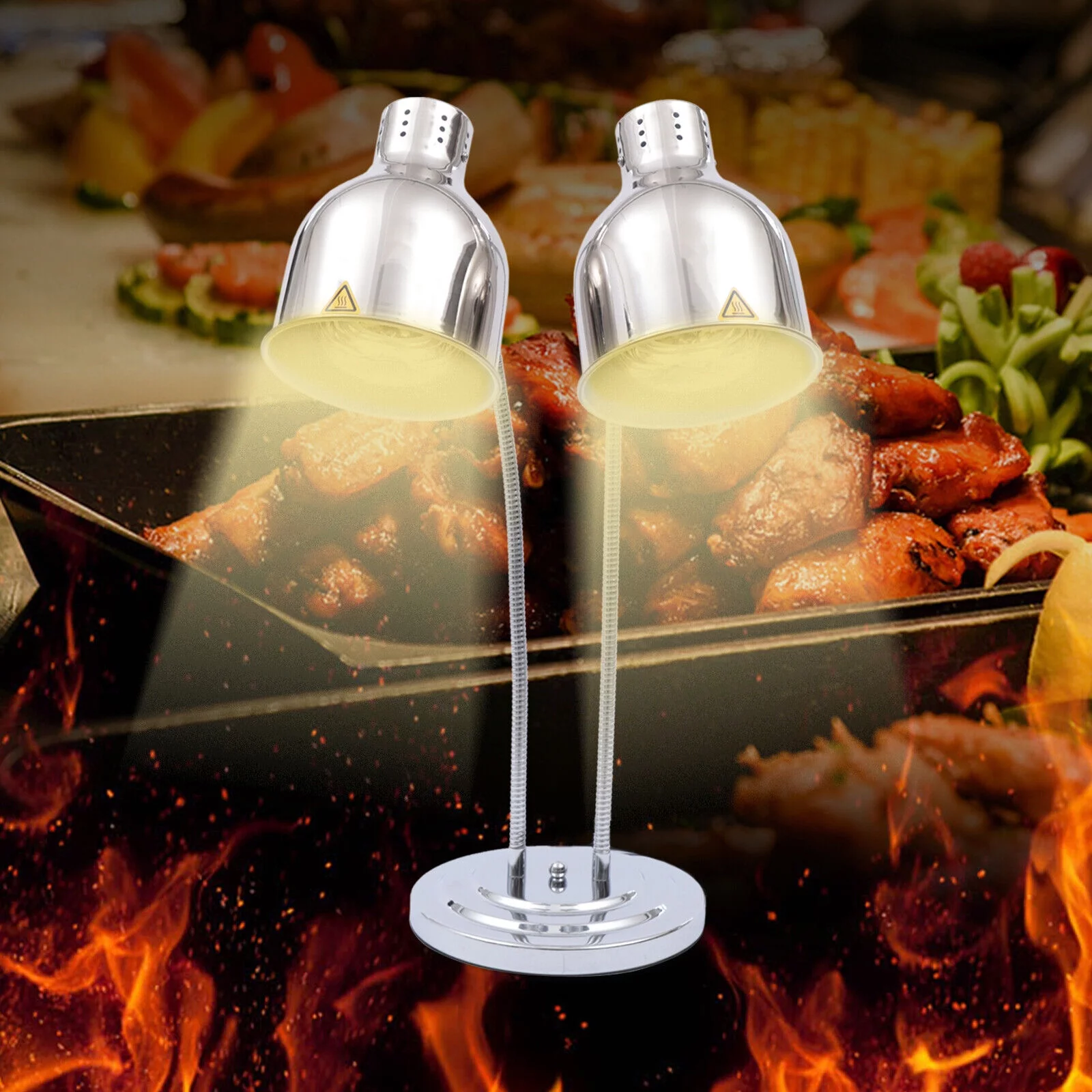 YIYIBYUS Food Heat Lamp Double Head Infrared Light Buffet Food Warmer for Commercial Cafeterias Catering