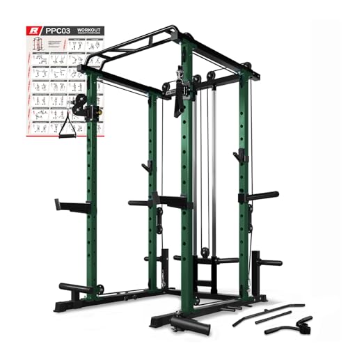 RitFit Multi-Function Squat Rack Power Cage PPC03 with Cable Crossover System, 1000LBS Capacity Power Rack and Packages with Optional Weight Bench
