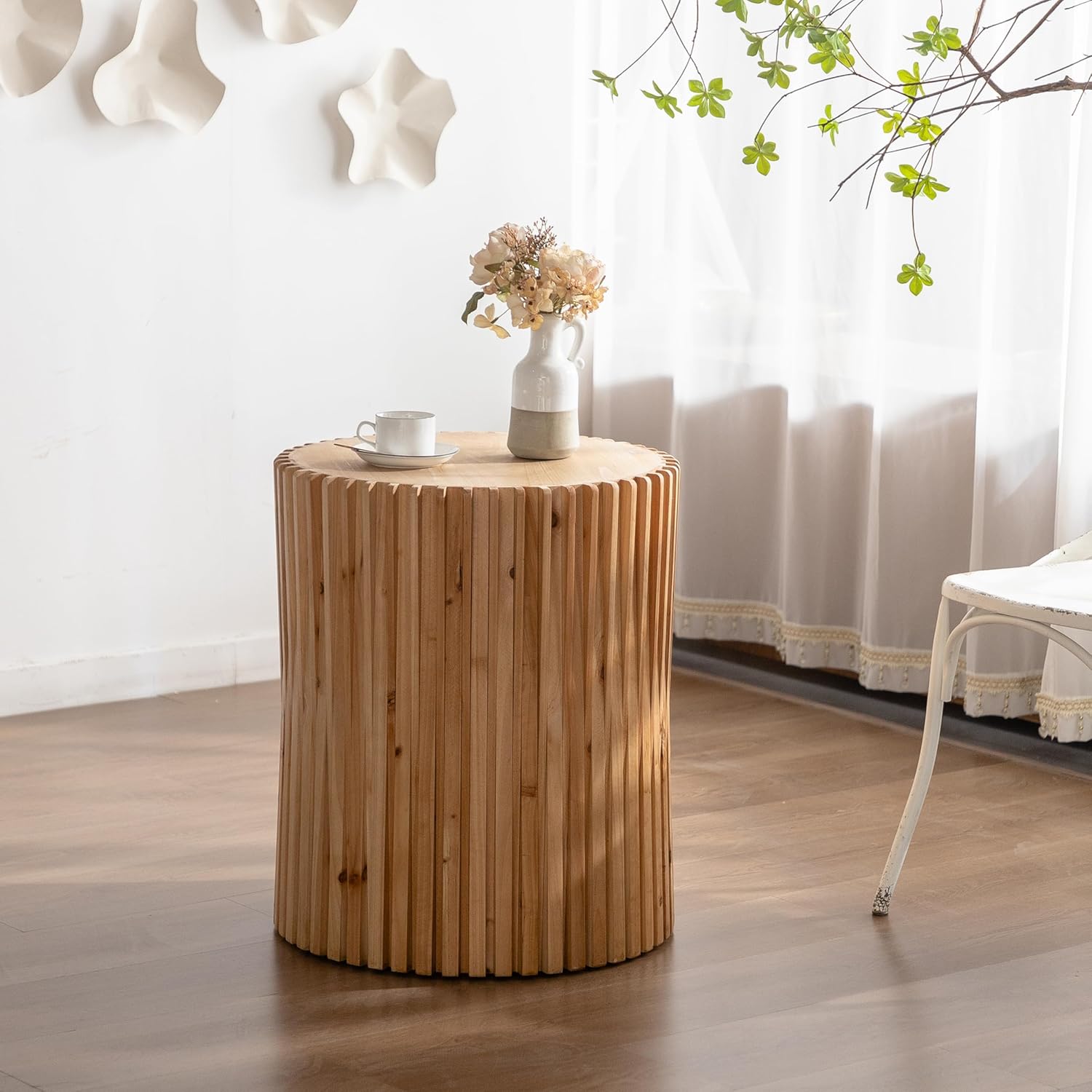Retro Fashion Style Cylindrical Coffee Table with Vertical Texture Relief Design,Suitable for Living Room,Office,and Dining Room(Same SKU:W757102860)