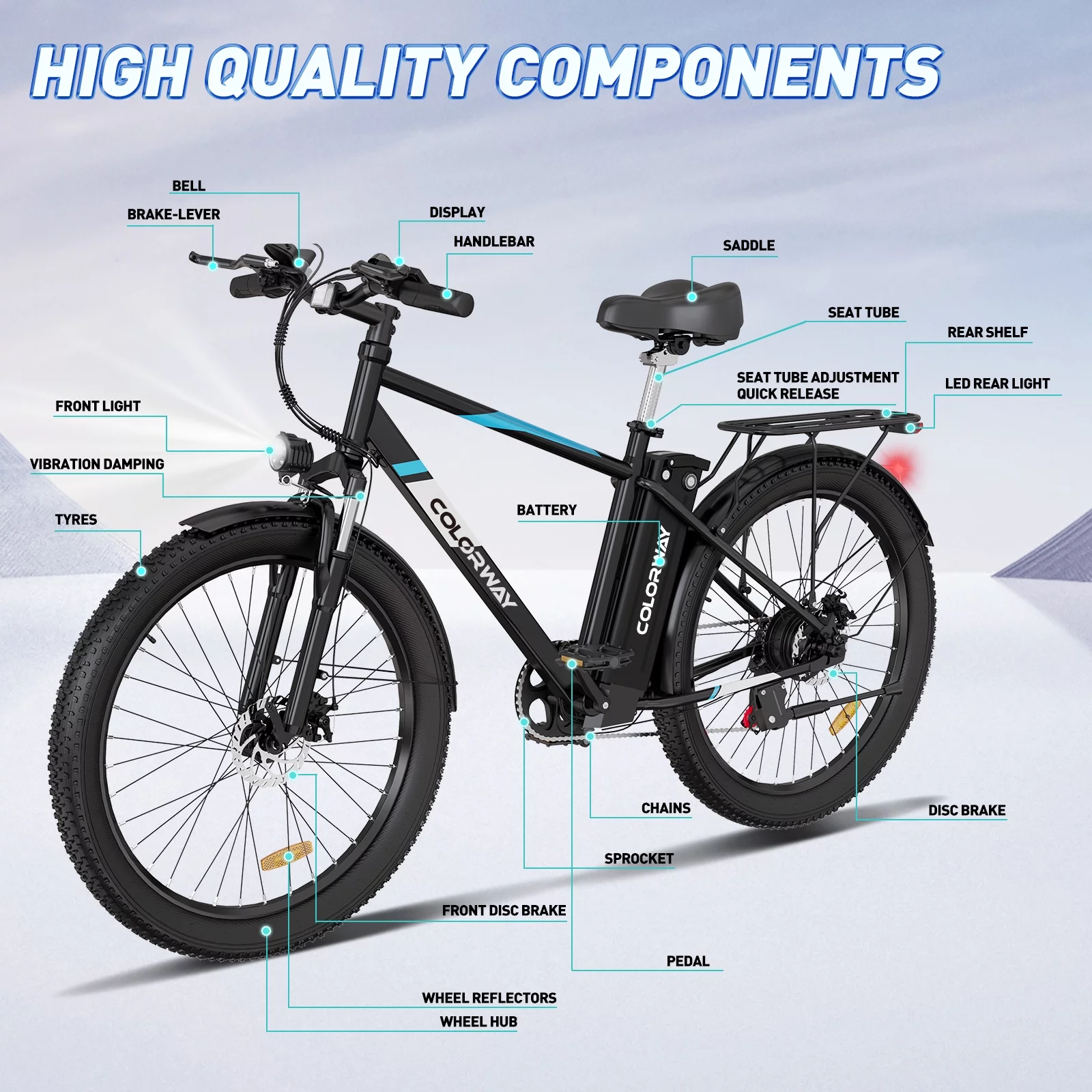 COLORWAY 500W 26X3.0 Electric Bike for Adults, 36V/15Ah E bike, Shimano 7-Speed, Electric Cruiser Bike for Female Male