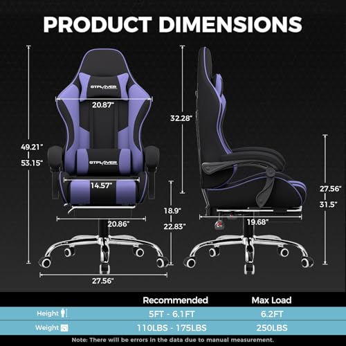 GTPLAYER Gaming Chair, Computer Chair with Footrest and Lumbar Support