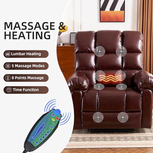 Oversized Power Lift Recliner Chair with Massage and Heat for Elderly, 26" Extra Wide Lift Chair for Big and Tall