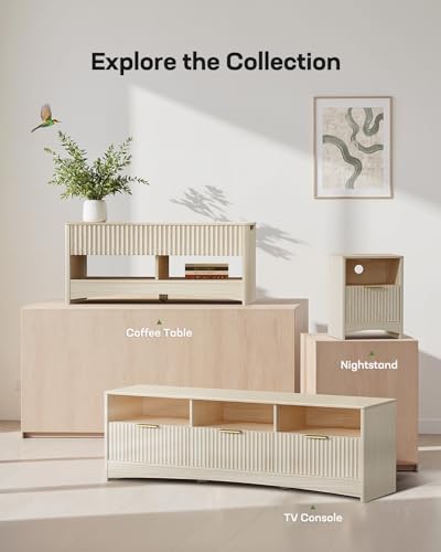 Marsail Lift Top Coffee Table with Open & Hidden Storage, Modern Fluted Coffee Table with Smooth Lift Mechanism